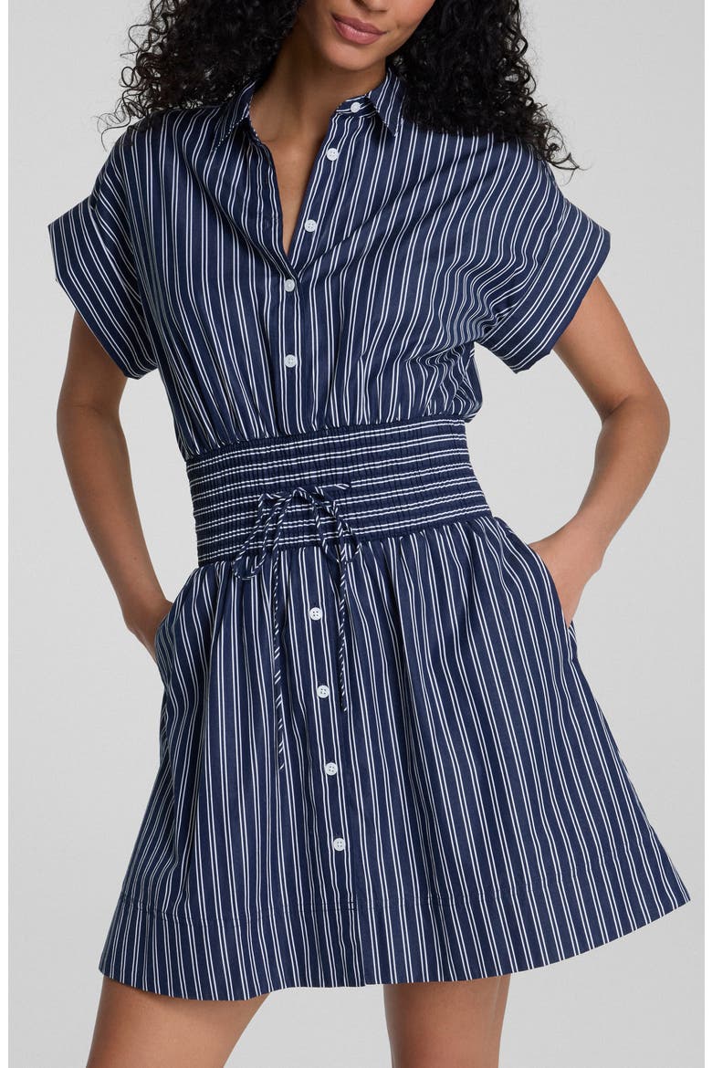 Pinstriped Supima Cotton Minidress, Alternate, color, TIMELESS NAVY/ CLASSIC WHITE