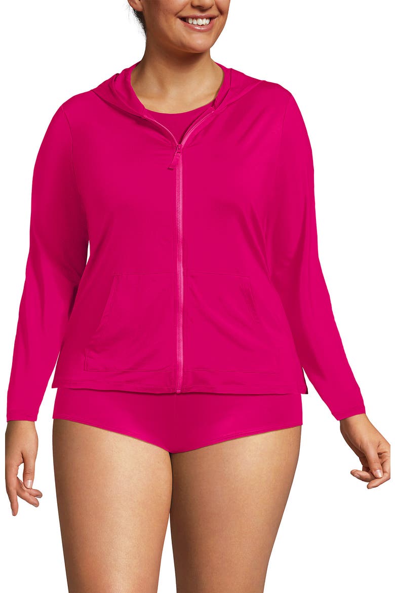 Plus Size SunShade UPF 50 Hooded Zip Front Rash Guard, Main, color, Riviera Rose