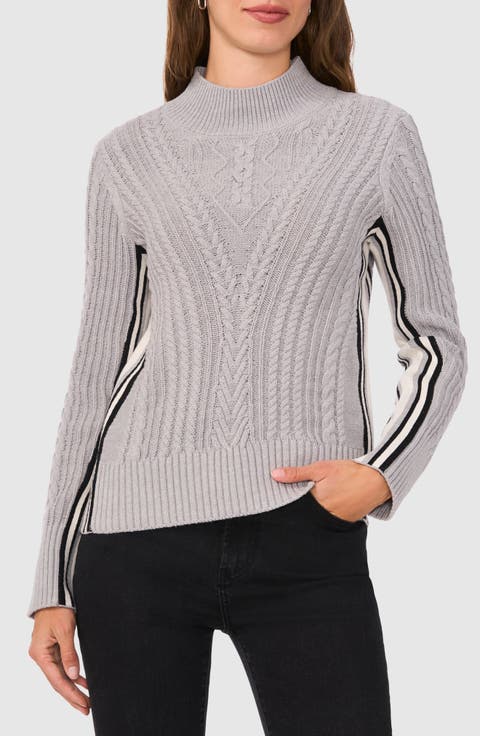 Mixed Cable Mock Neck Sweater
