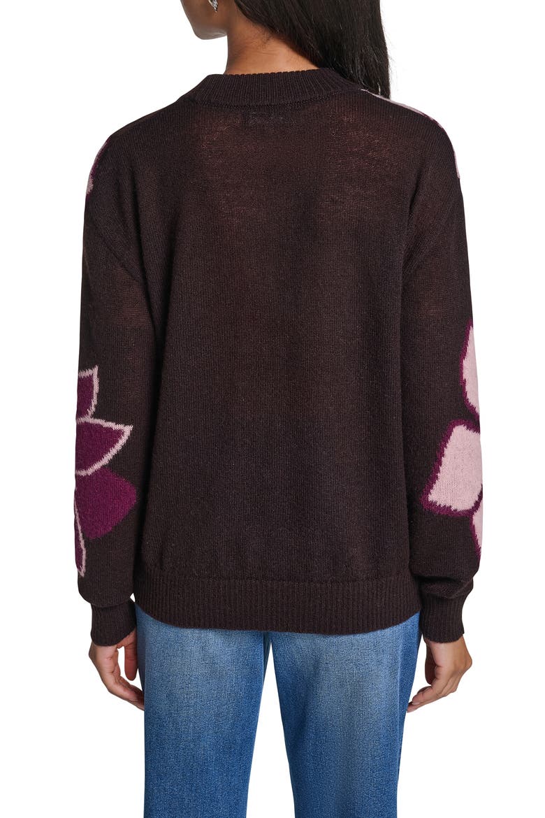 Floral Sequin Crewneck Sweater, Alternate, color, CHOCOLATE