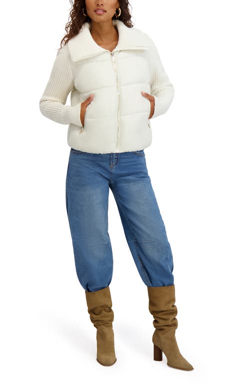 Kensie Knit Sleeve Quilted Core Jacket In White