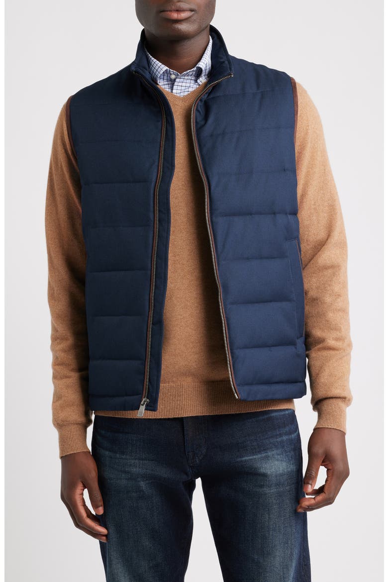 Sully Faux Leather Trim Quilted Vest, Main, color, NAVY