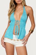 EDIKTED Sequin Split Front Knit Halter Top