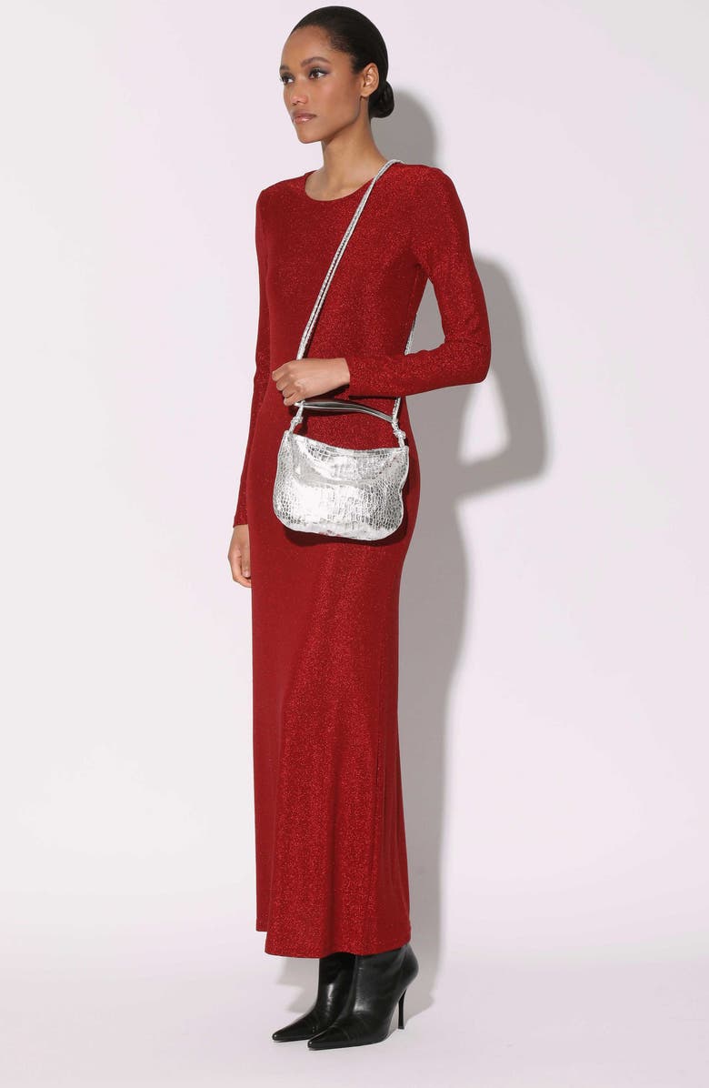 Walter Baker Hazel Mini Hobo Crossbody Bag, Alternate, color, Platinum Croc Embossed