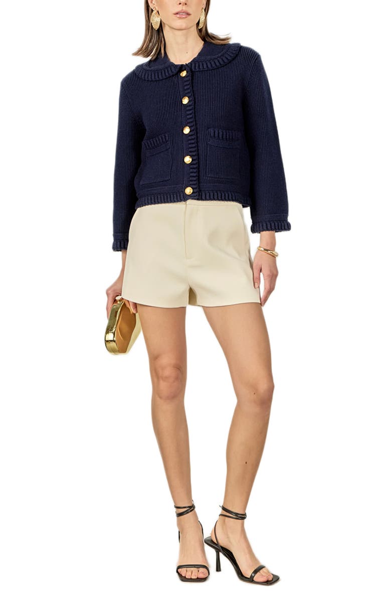 English Factory Braided Detail Collar Cardigan, Alternate, color, Navy