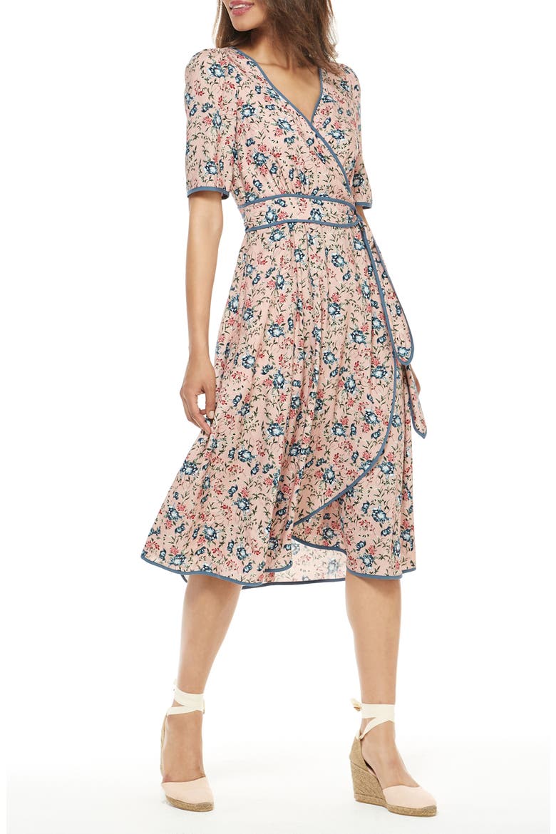 Isadora Floral Print Wrap Midi Dress, Alternate, color, PINK MULTI