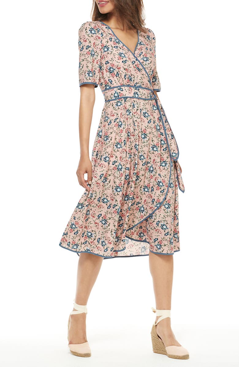 Gal Meets Glam Collection Isadora Floral Print Wrap Midi Dress, Alternate, color, 