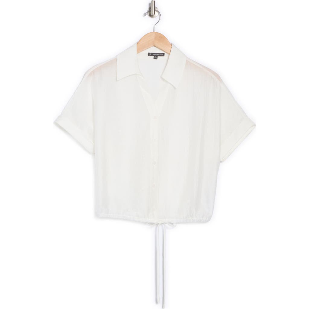 ADRIANNA PAPELL ADRIANNA PAPELL SHORT SLEEVE TIE HEM BUTTON-UP SHIRT