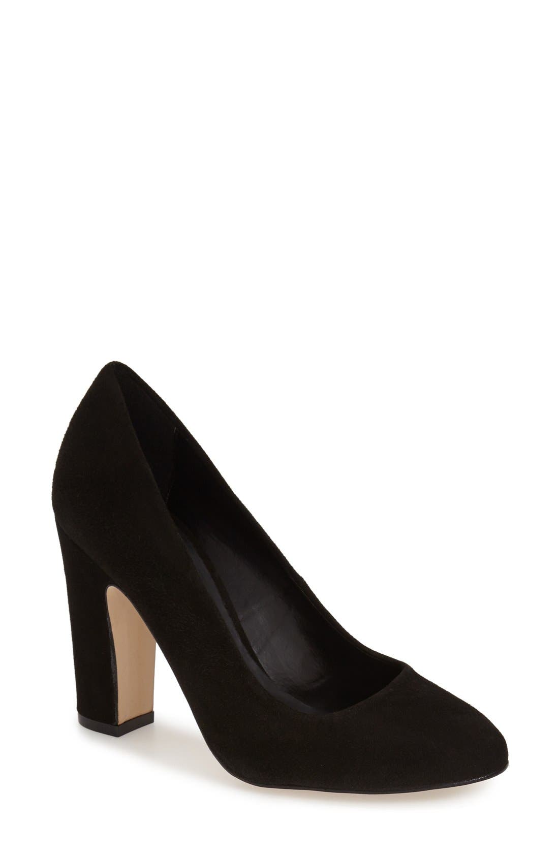 'Aubree' Block Heel Pump, Main, color, BLACK SUEDE