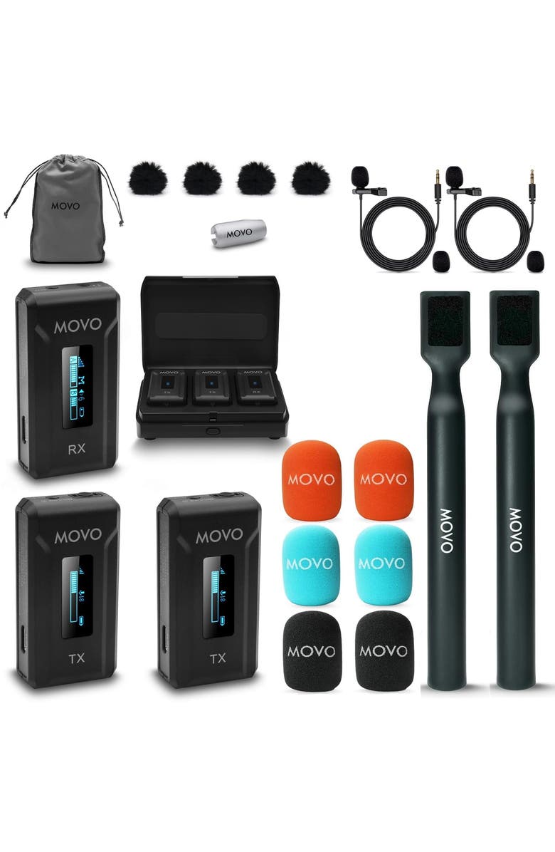 MOVO WMX-2-DUO Dual Microphone Compact Wireless System with Handheld Extension Mounts, Main, color, Black