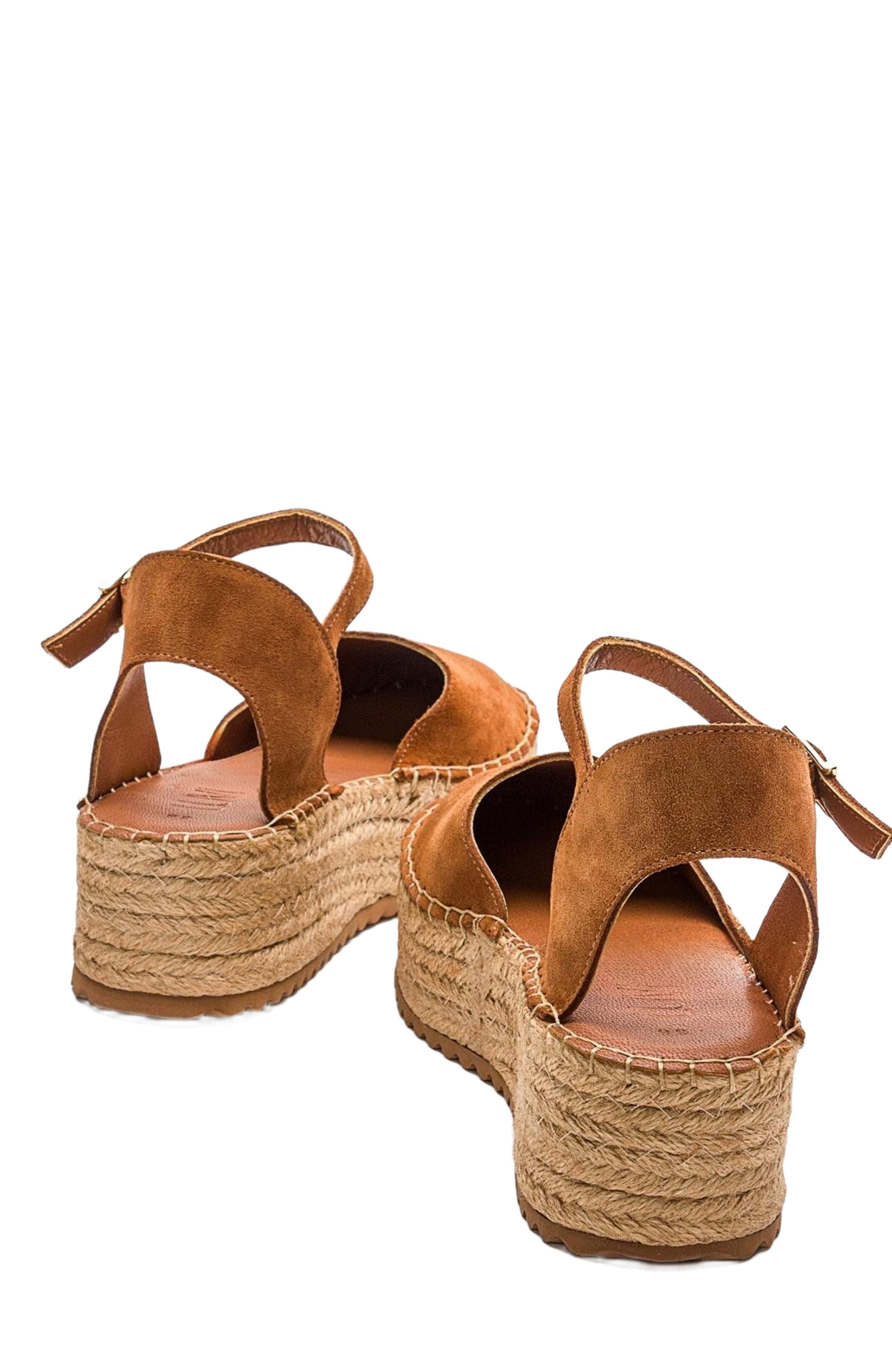Viba Leather Espadrille Platform Wedge Sandals, Alternate, color, Cognac Suede Leather
