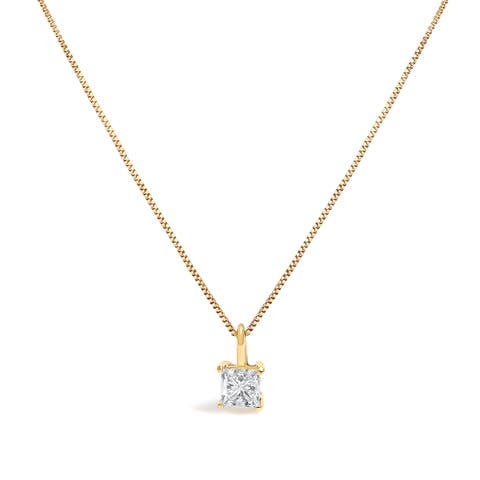 14k Gold 1/4 Cttw Lab Grown Princess Diamond Solitaire Pendant Necklace