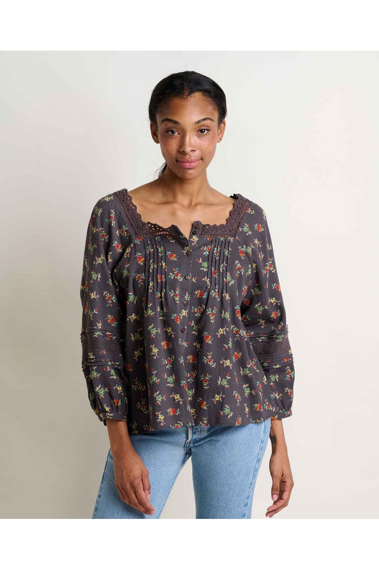 Manzana Peasant Long Sleeve Shirt, Main, color, Soot Graphic Print