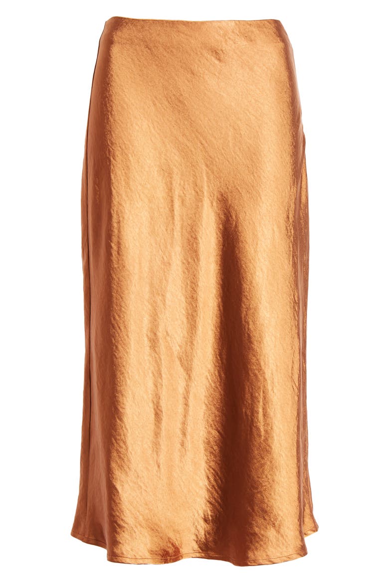 Satin A-Line Midi Skirt, Alternate, color, COCOA