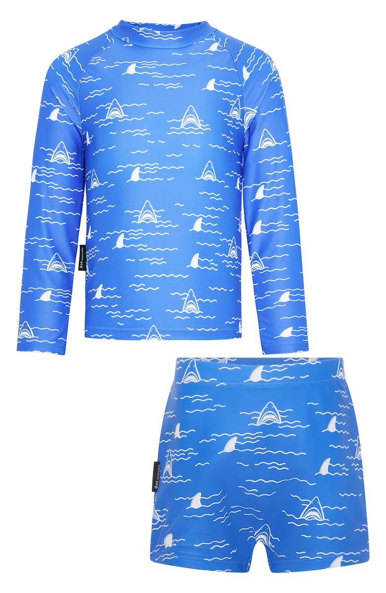 dot australia Kids' Shark Long Sleeve Two-Piece Rashguard Swimsuit, Main, color, 