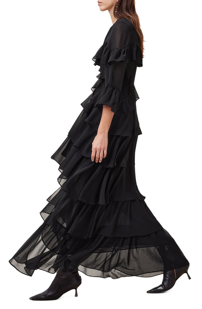 AllSaints Nat Tiered Ruffle High-Low Dress, Alternate, color, 