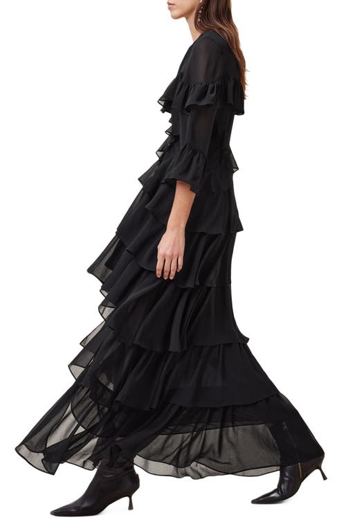 Shop Allsaints Nat Tiered Ruffle High-low Dress In Black