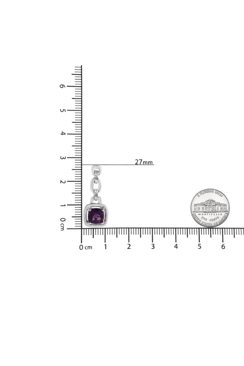 Silver Cushion Purple Amethyst and Diamond Accent Drop and Dangle Earrings, Alternate, color, White