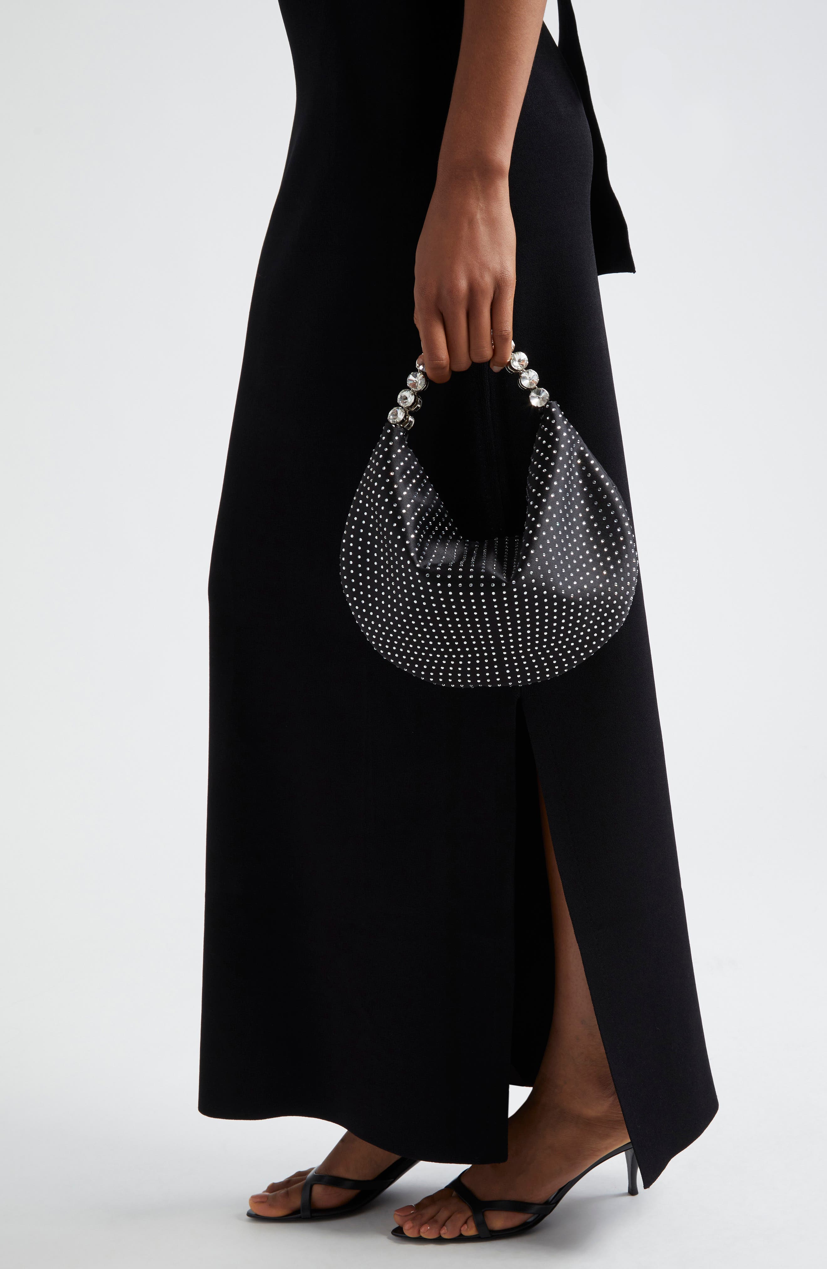 L’alingi Mini Rhinestone Dotted Satin Hobo Bag, Alternate, color, 