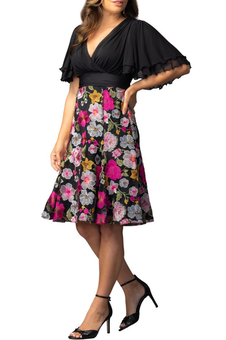 Lillian Embroidered Mesh Midi Cocktail Dress, Alternate, color, Vibrant Floral Frolic