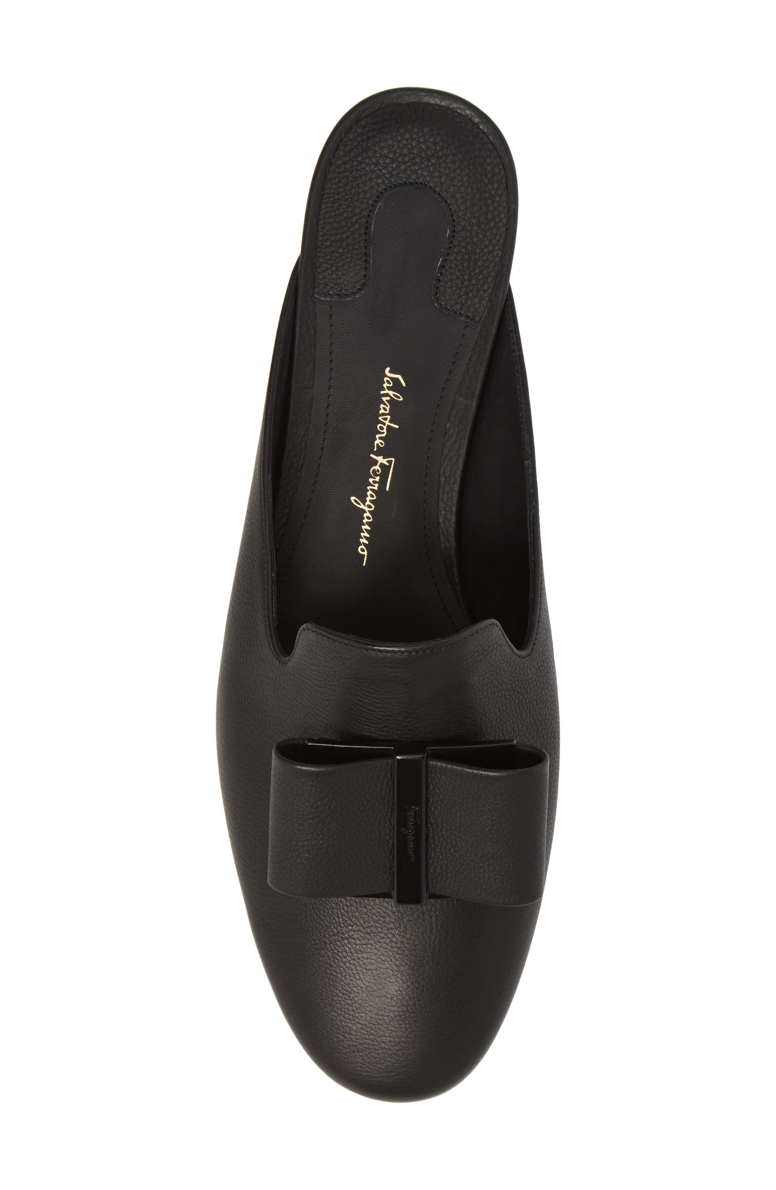 Salvatore Ferragamo Sciacca Bow Loafer Mule, Alternate, color, BLACK