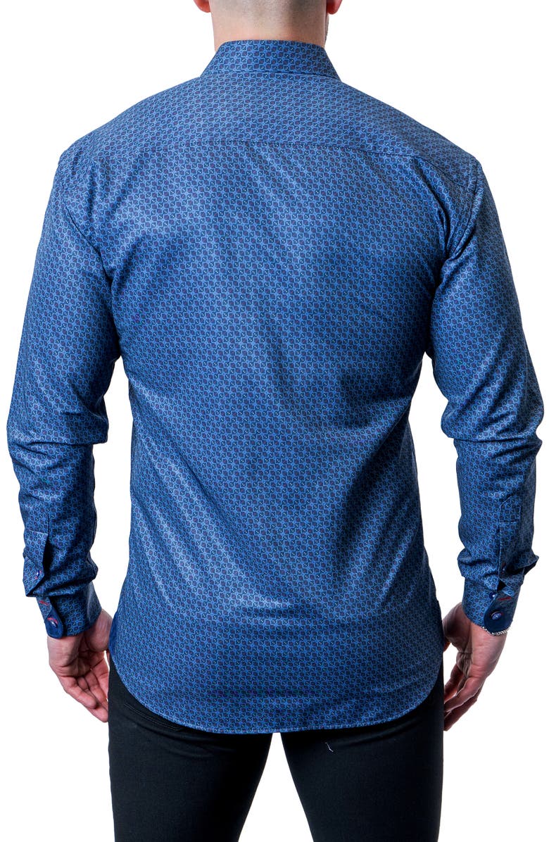 Maceoo Einstein Maze Gingham Blue Contemporary Fit Button-Up Shirt, Alternate, color, Blue