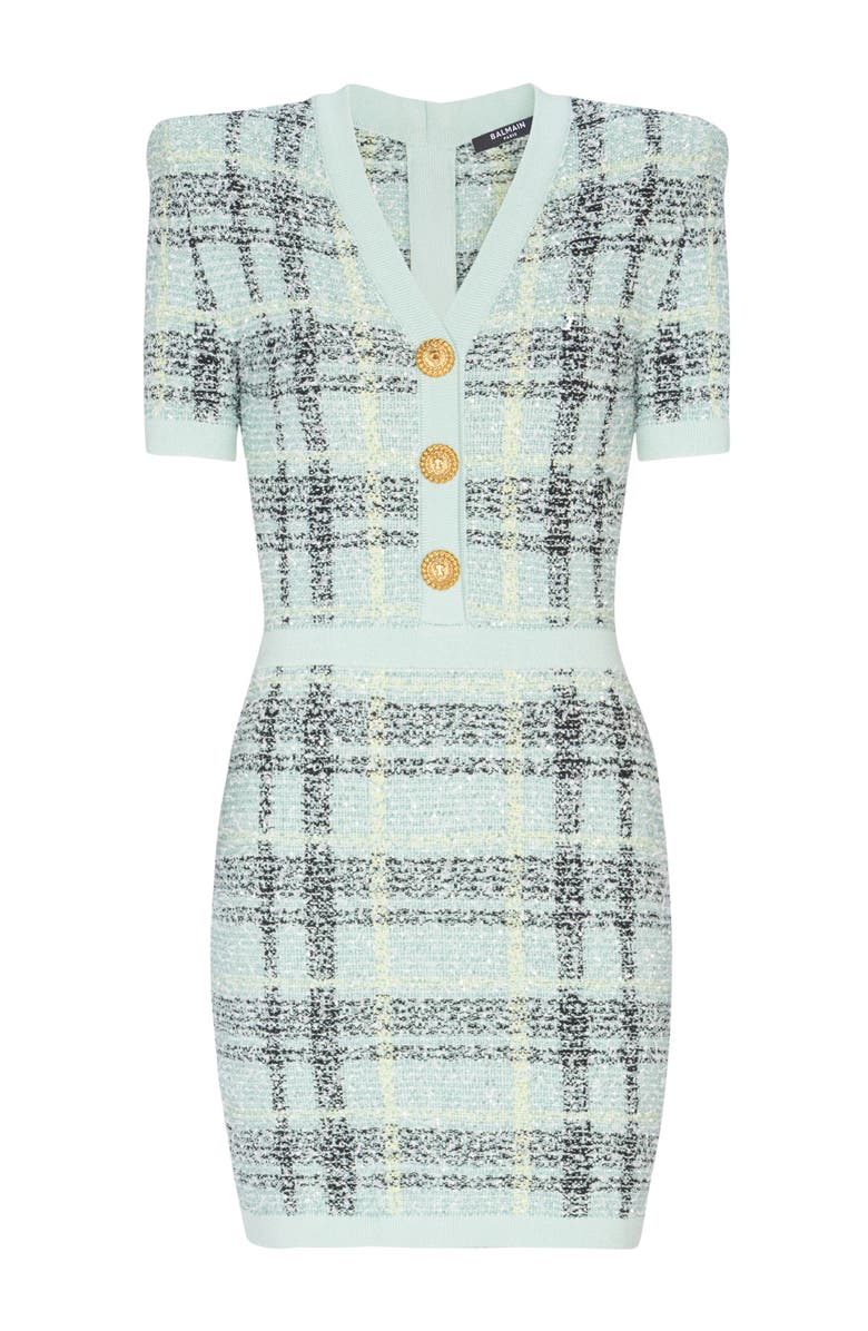 Balmain Short glitter tweed dress, Alternate, color, Green
