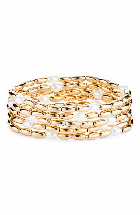 Open Edit Set of 5 Cultured Pearl Beaded Stretch Bracelets