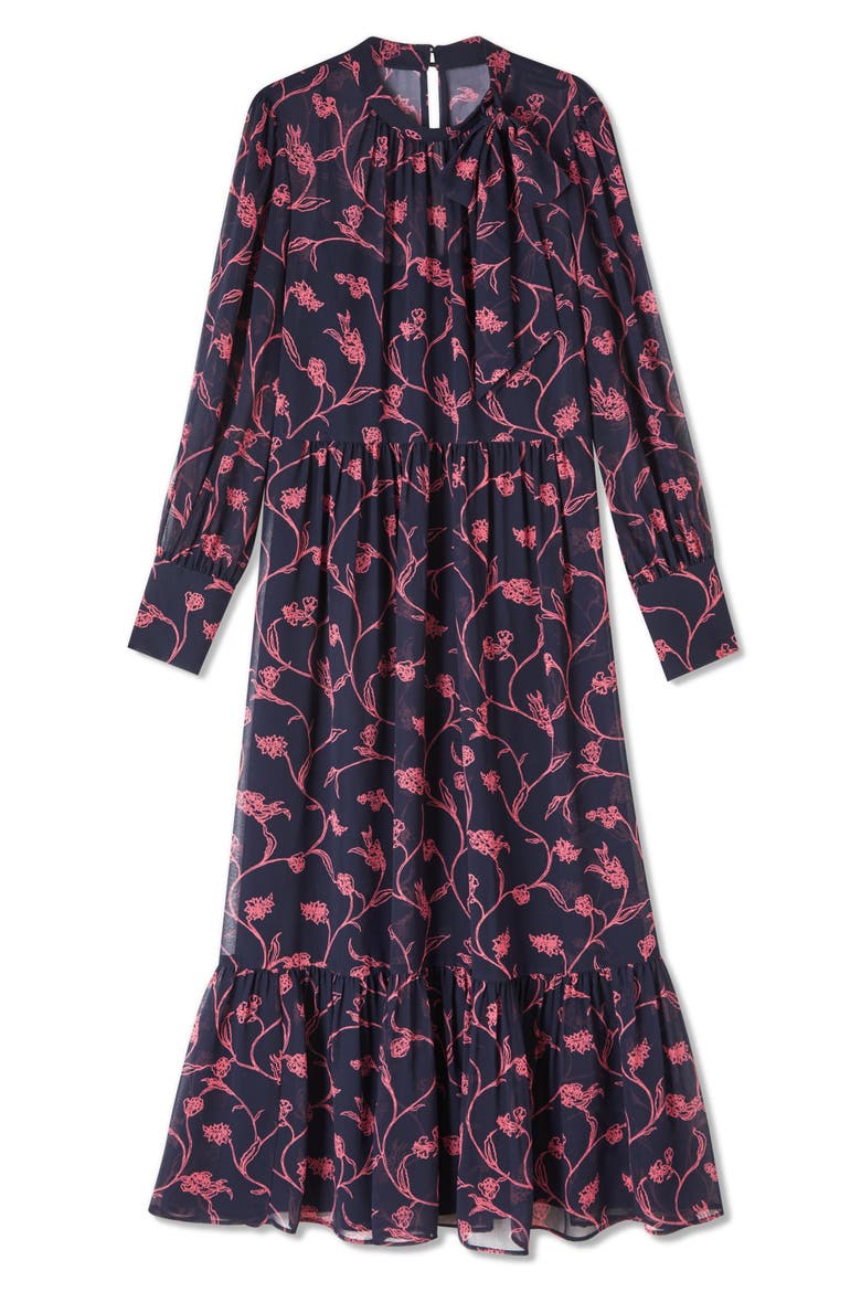 Selina Floral Long Sleeve Georgette Midi Dress, Alternate, color, NAVY