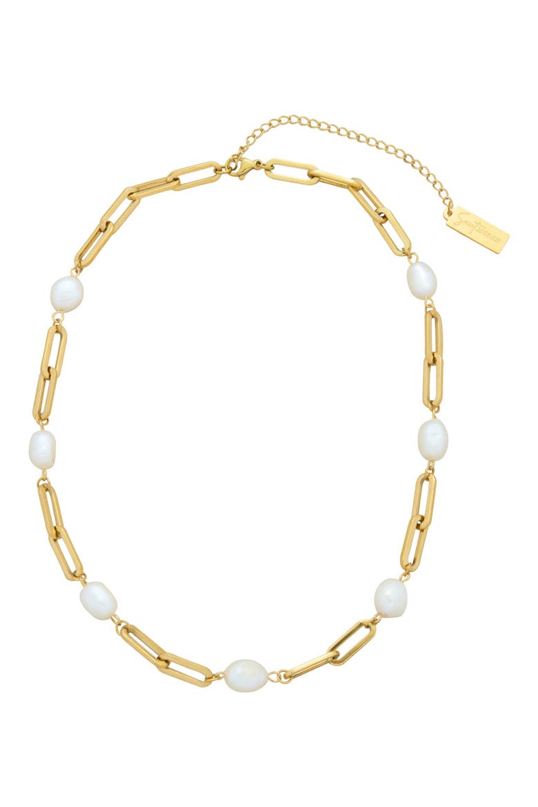 18k Gold Plated Imitation Pearl Paperclip Necklace, Main, color, WHITE/ GOLD