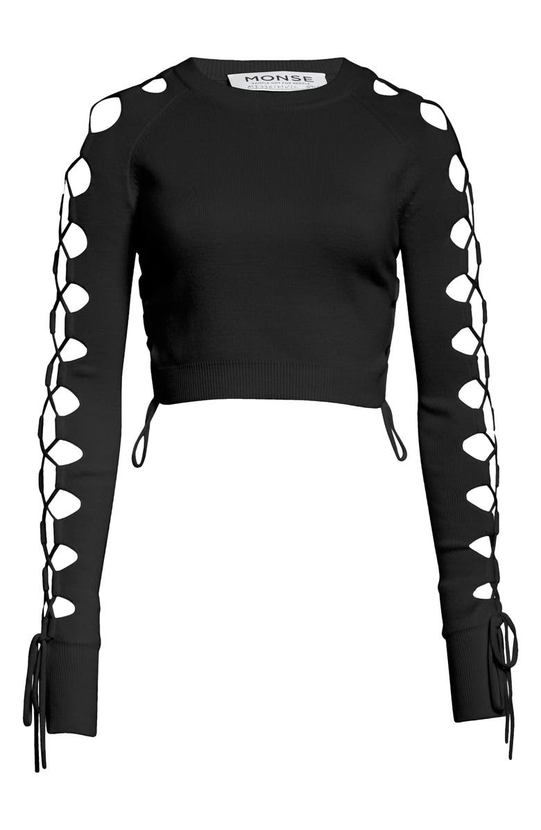 MONSE Lace Sleeve Detail Merino Wool Blend Crop Sweater, Alternate, color, 