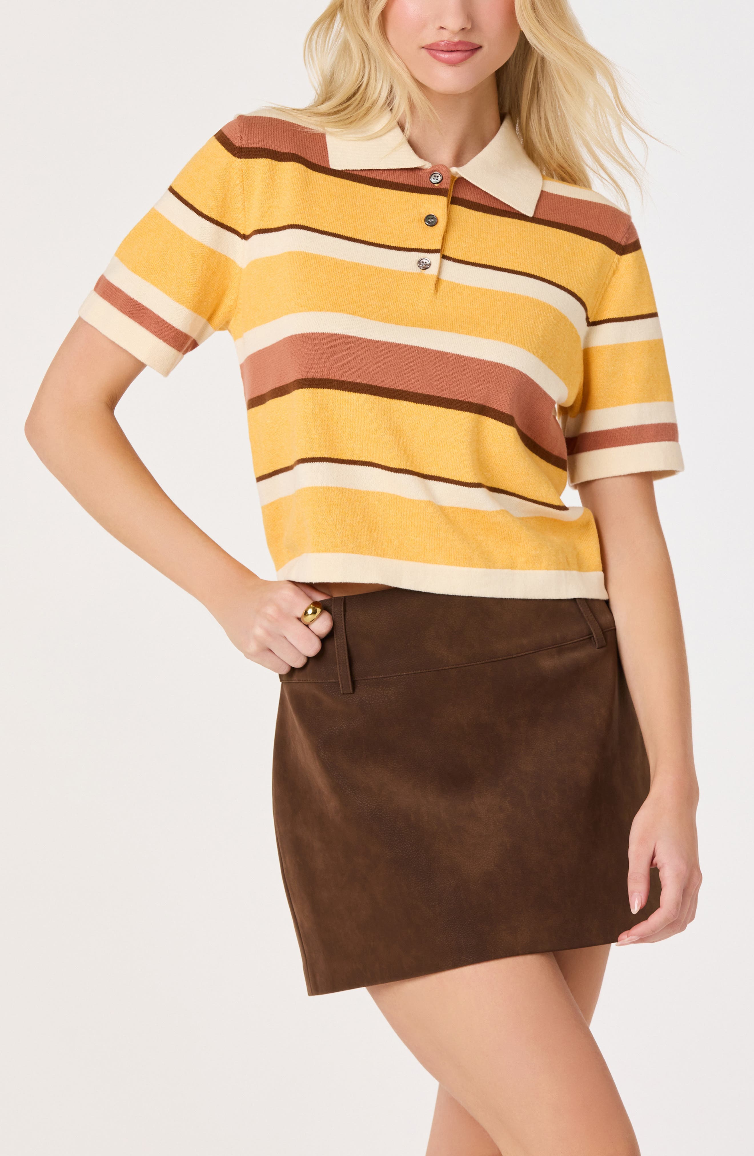 Astr The Label Brooklyn Stripe Short Sleeve Sweater Polo In Orange