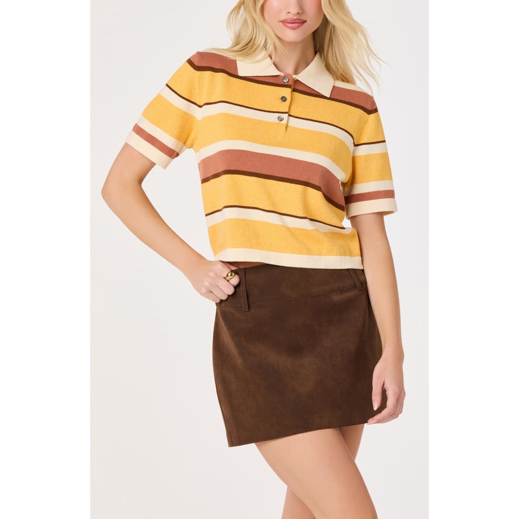 Astr The Label Brooklyn Stripe Short Sleeve Sweater Polo In Orange