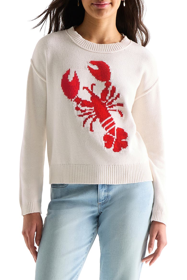 Lobster Intarsia Crewneck Sweater, Main, color, GARDENIA