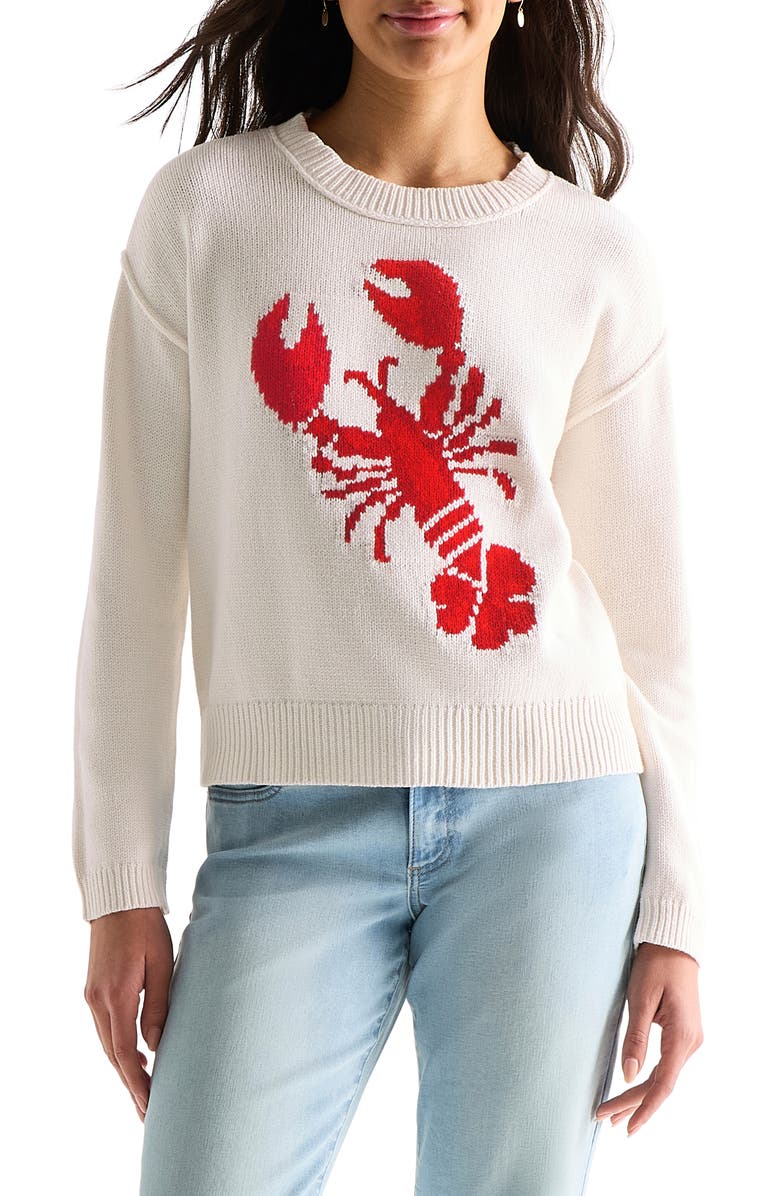 Lucky Brand Lobster Intarsia Crewneck Sweater, Main, color, Gardenia