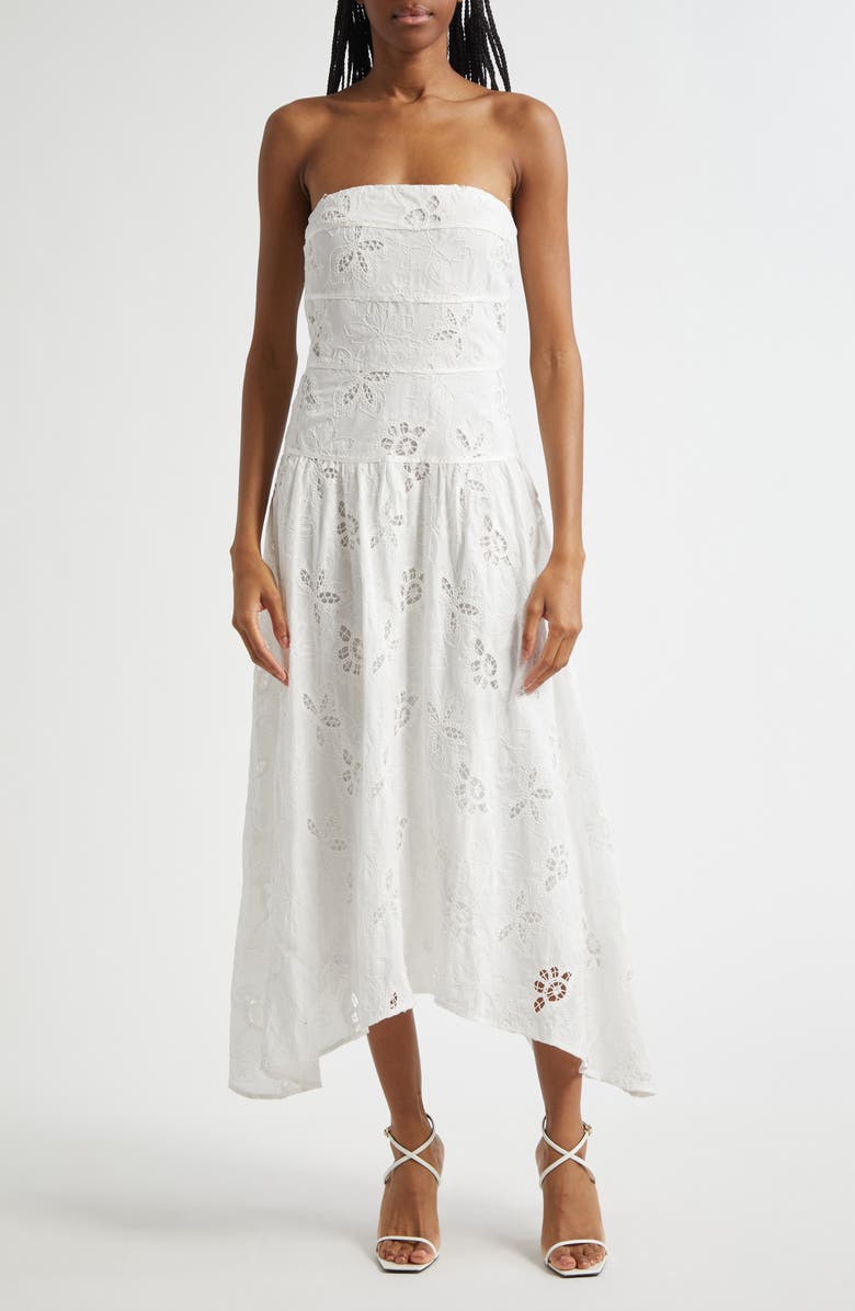Ramy Brook Blanca Embroidered Strapless Cotton Dress, Main, color, 