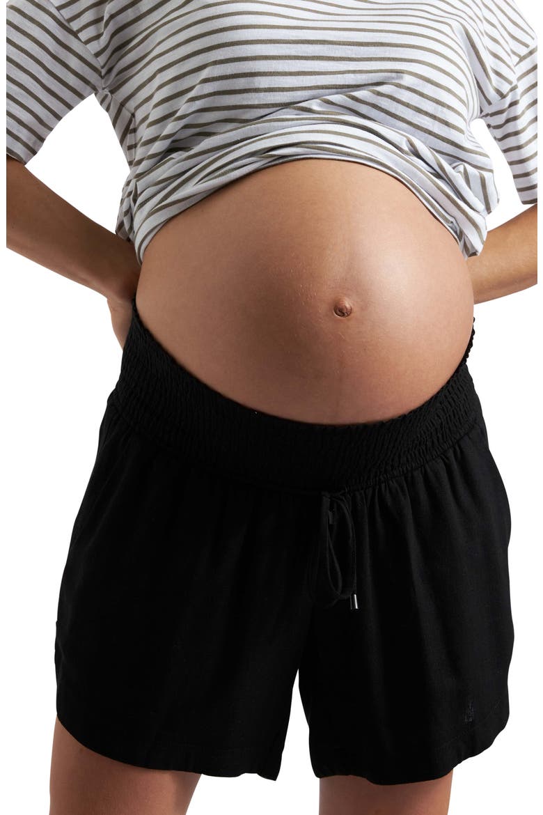 Byron Shirred Linen Short, Alternate, color, BLACK