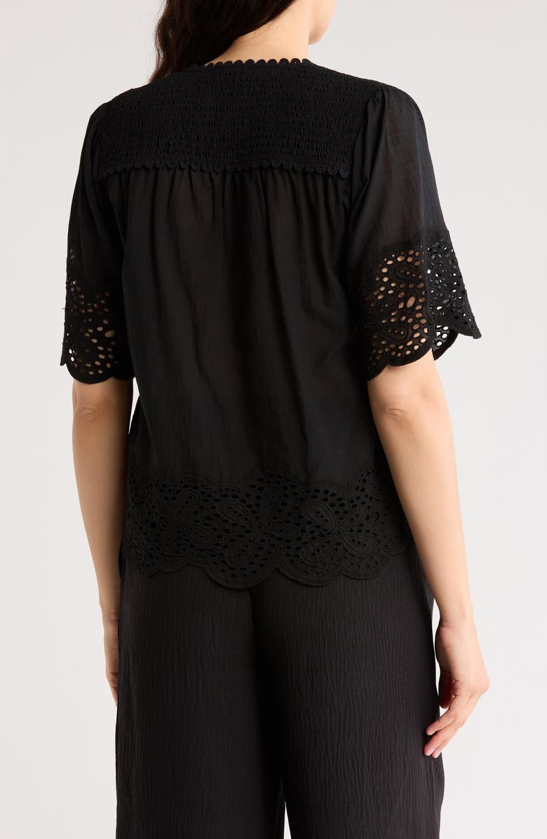 T Tahari Embroidered Cotton Top, Alternate, color,