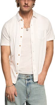 Lucky Brand Slub Knit Short Sleeve Cotton Blend Button-Up Shirt