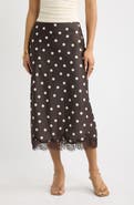Open Edit Lace Trim Satin Midi Skirt