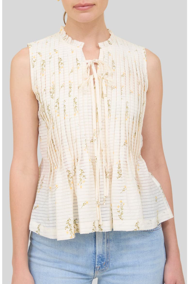 Floral Pleated Top, Main, color, IVORY MULTI