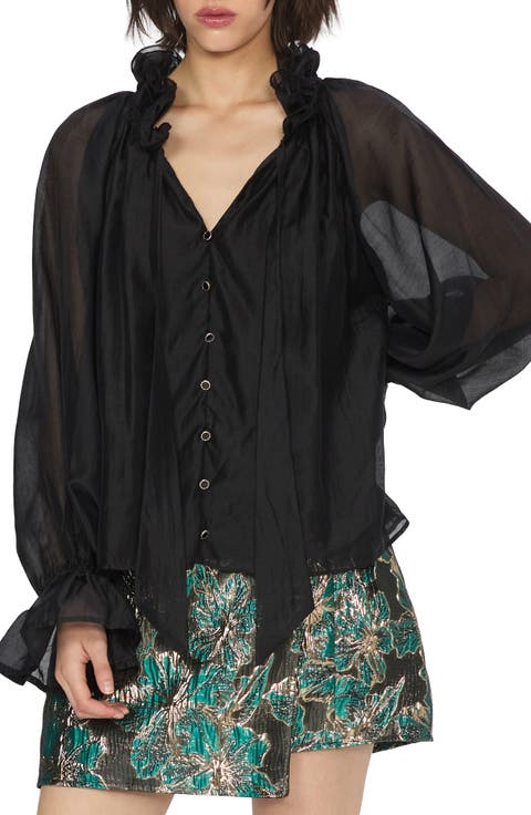 Ziva Ruffle Tie Neck Shirt