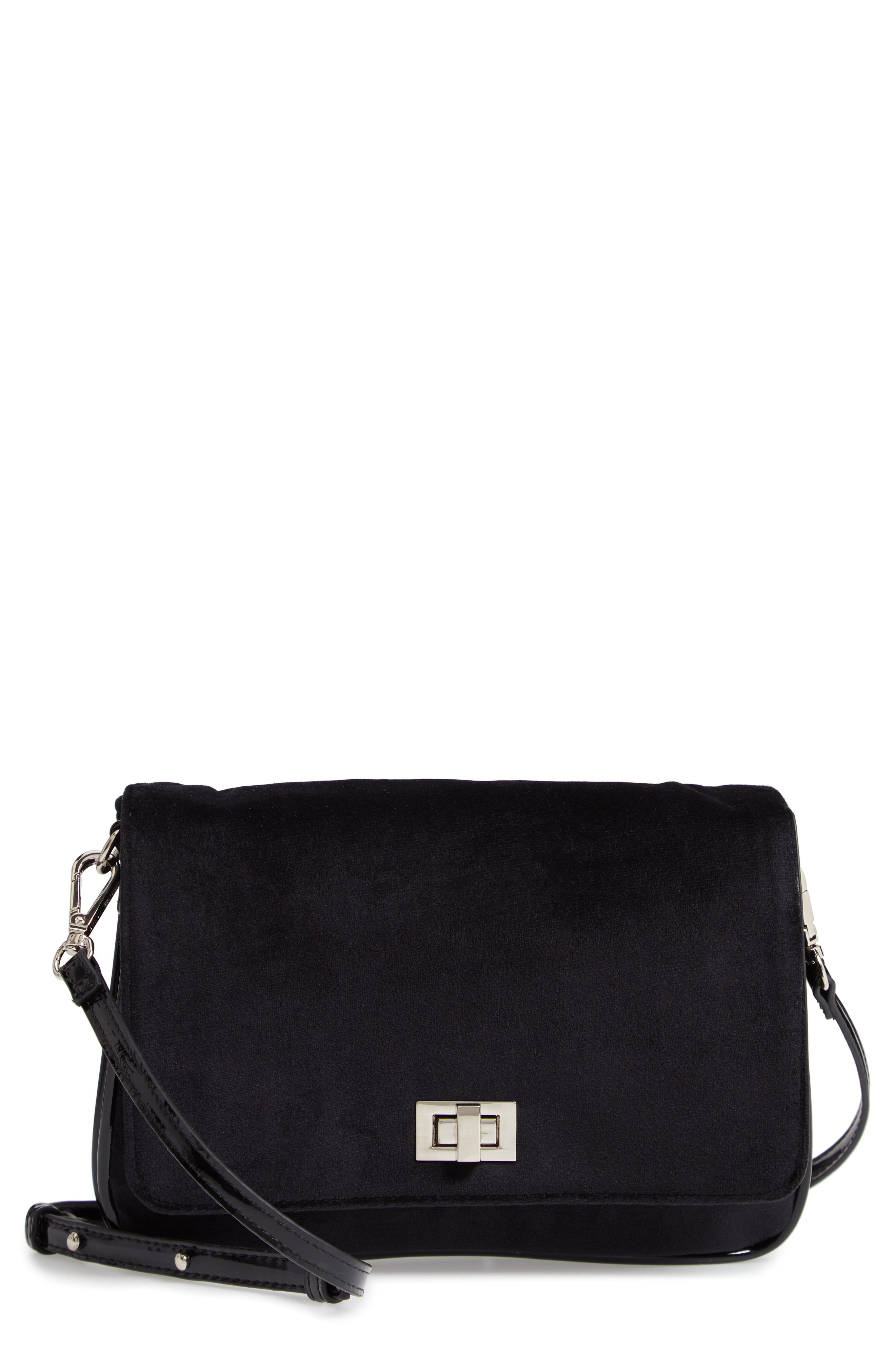 Velvet Crossbody Bag, Main, color, BLACK