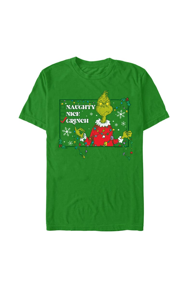 The Grinch Men's The Grinch The Grinch Checklist  Graphic T-Shirt, Main, color, Kelly Green