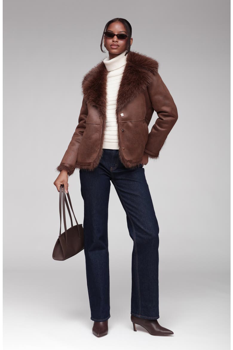 Faux Shearling Jacket with Faux Fur Trim, Alternate, color, JAVA