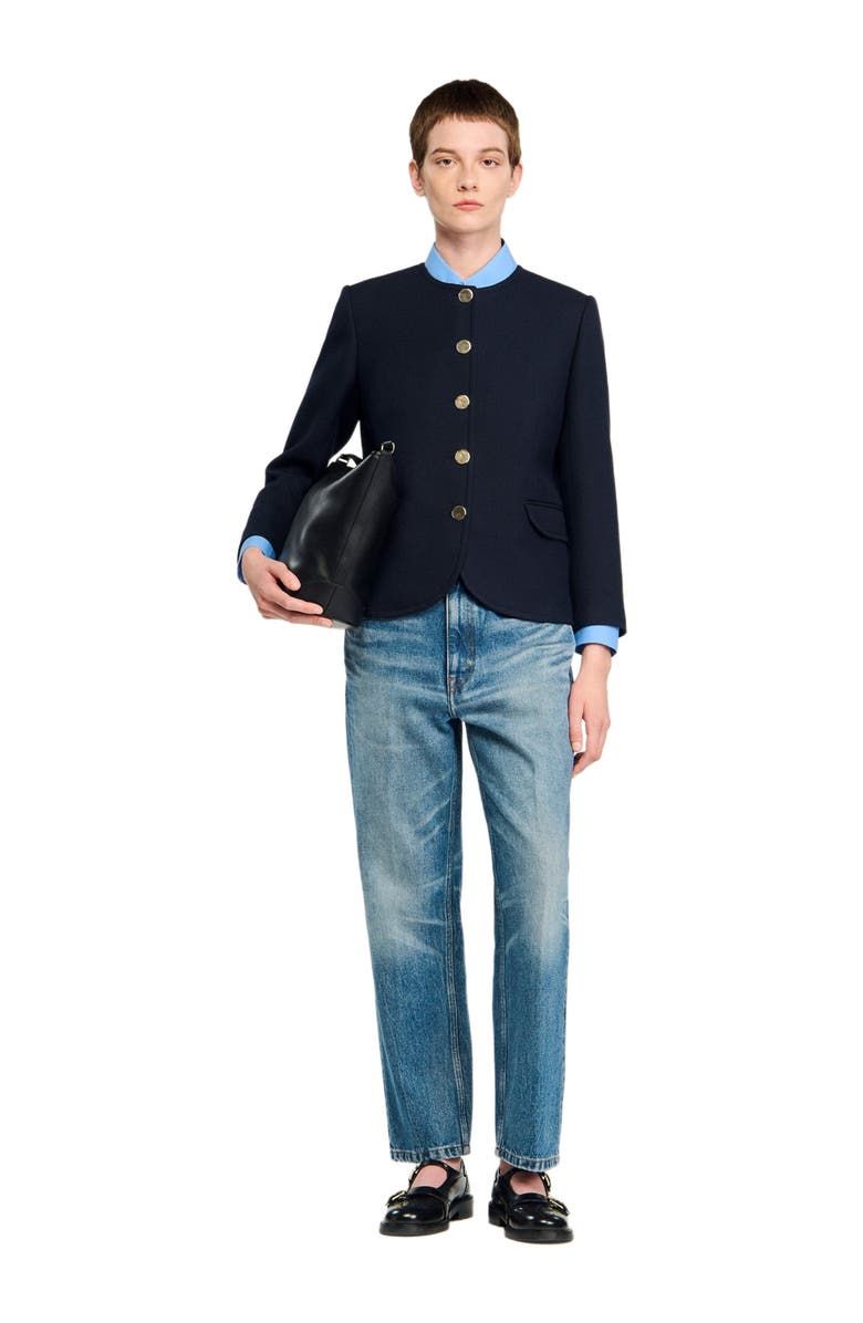 SANDRO Round collar jacket, Alternate, color, Navy Blue