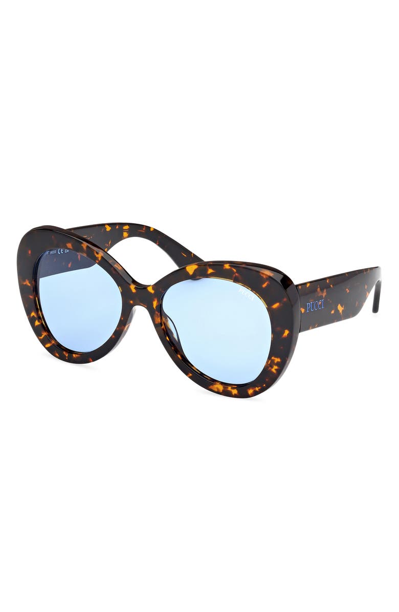 Emilio Pucci 56mm Round Sunglasses, Alternate, color, Dark Havana / Bright Blue