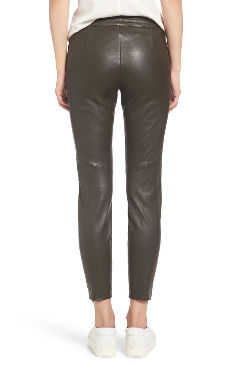 Nordstrom Signature Stretch Leather Biker Pants, Alternate, color, Olive Sarma