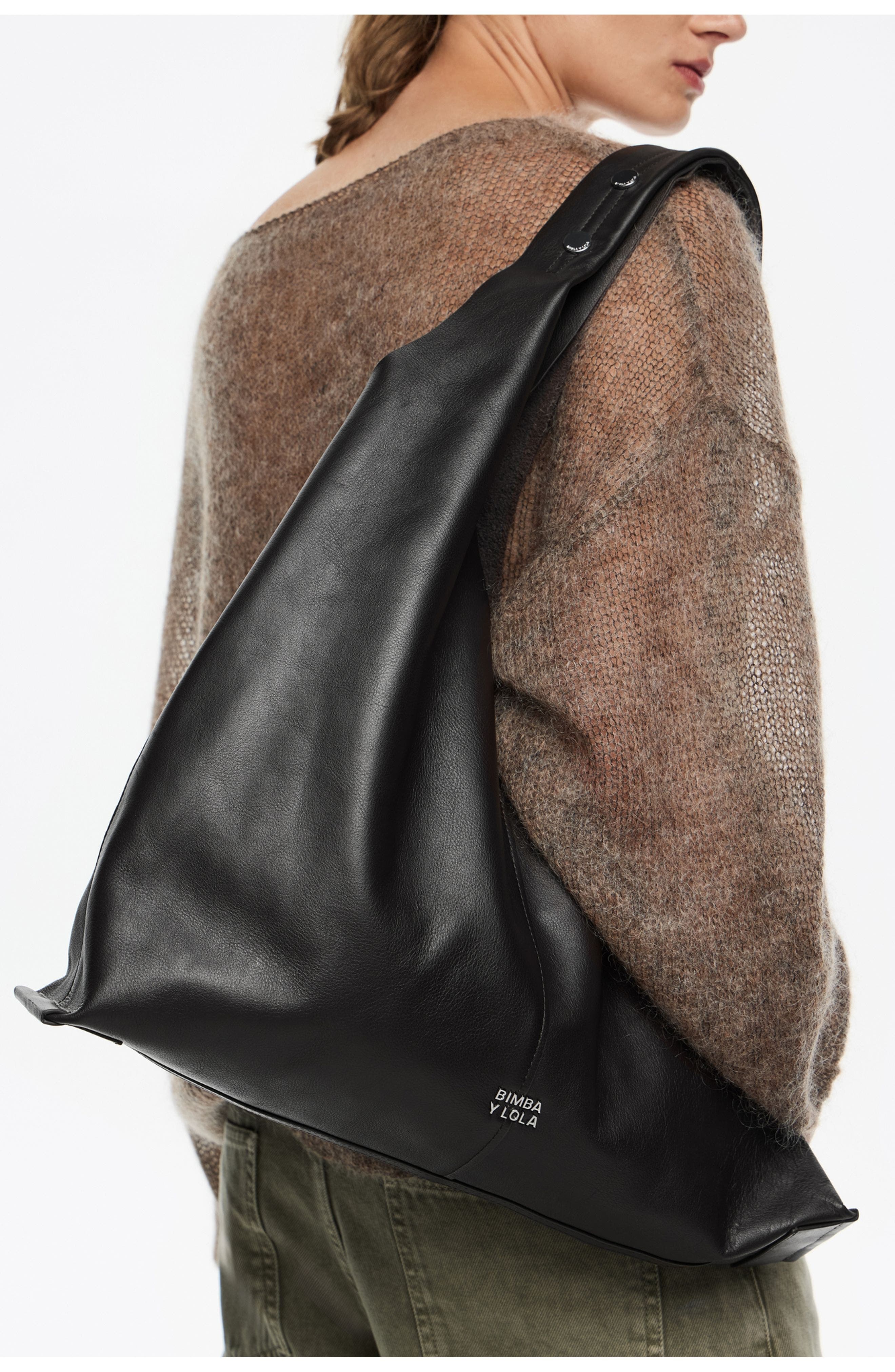 Bimba y Lola Leather Maxi Bikini Paper Bag, Alternate, color, Dark Brown