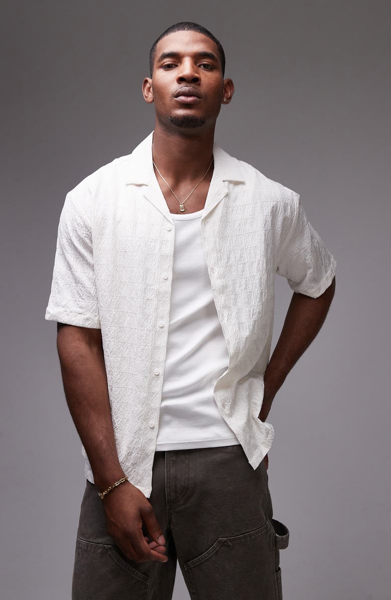 Topman Textured Grid Camp Shirt, Main, color,